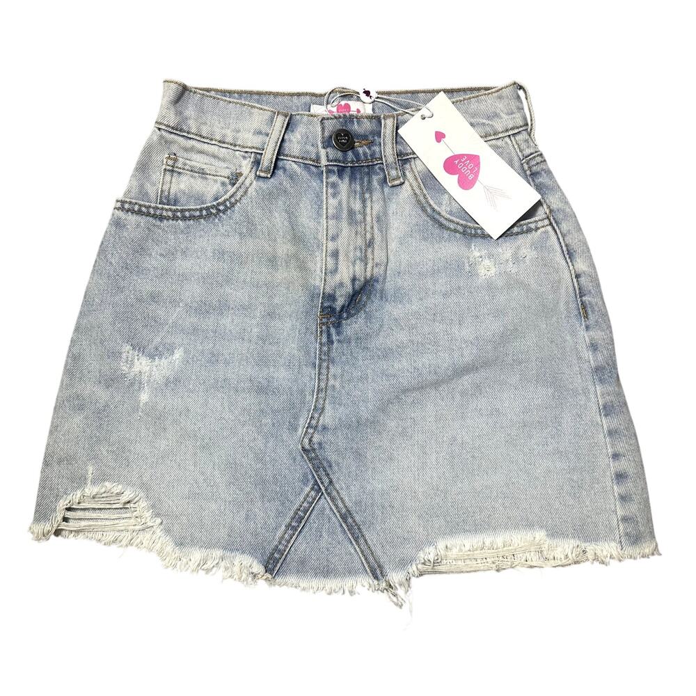 Buddy Love Light Wash Distressed Denim Skirt NEW - Picture 1 of 5